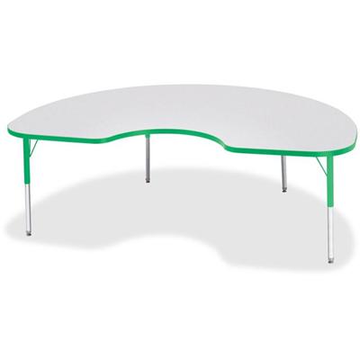 Jonti-Craft Berries Elementary Gray Laminate Kidney Table - Green Kidney-shaped, Laminated Top - Four Leg Base - 4 Legs - Height Adjustable - 15" to 24" Adjustment - 72" Table Top Length x 48" Table Top Width x 1.13" Table Top Thickness - 24" Height 