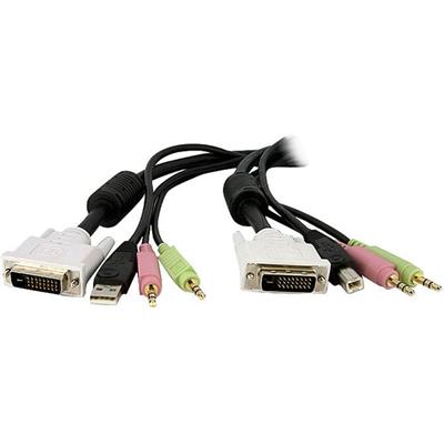 StarTech.com 10 ft 4-in-1 USB DVI KVM Switch Cable with Audio - 10 ft DVI/Mini-phone/USB KVM Cable for Audio/Video Device, KVM Switch, Keyboard/Mouse, TV, Microphone, HDTV, Computer - First End: 1 x 25-pin DVI-D (Dual-Link) Digital Video - Male, 2 x 