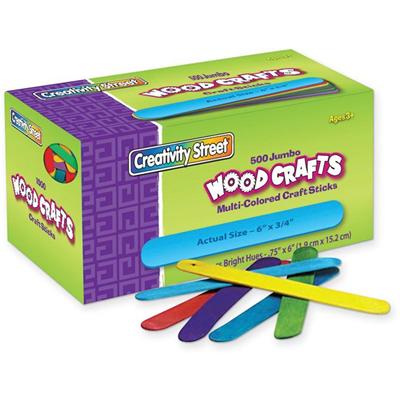 Creativity Street Jumbo Craft Sticks Bright Assortment - Craft, Project - 0.75" Width x 2" Thickness x 6" Length - Assorted - Wood - 1 Box