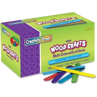 Creativity Street Bright Hues Wood Craft Sticks - Craft - 4.50" Height x 0.37" Width x 8" Length - Assorted, Blue, Green, Yellow - 1 Box