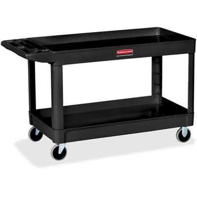 Rubbermaid Commercial 4" Casters 2-shelf Utility Cart - 2 Shelf - Push Handle Handle - 4" Caster Size - Foam - 40.25" Length x 25.63" Width x 32.50" Height - Black - 1 Each