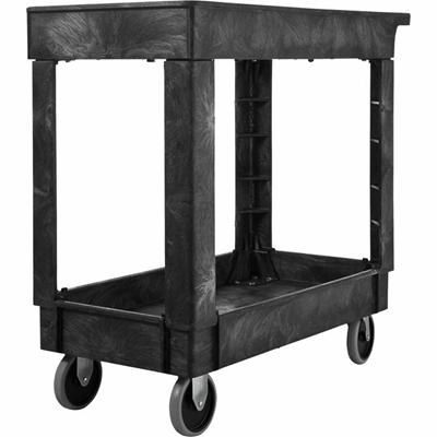 Rubbermaid Commercial 9T6600 Heavy-Duty Utility Cart - 2 Shelf - 500 lb Load Capacity - 4 Casters - 5" Caster Size - 34.25" Length x 17.37" Width x 31.50" Height - Black - 1 Each