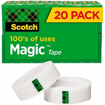 Scotch 3/4"W Magic Tape - 27.78 yd Length x 0.75" Width - 1" Core - Matte - Clear - Yellowing Resistant, Split Resistant, Tear Resistant - For Mending, Home, Office - 20 / Pack