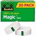 Scotch 3/4"W Magic Tape - 27.78 yd Length x 0.75" Width - 1" Core - Matte - Clear - Yellowing Resistant, Split Resistant, Tear Resistant - For Mending, Home, Office - 20 / Pack