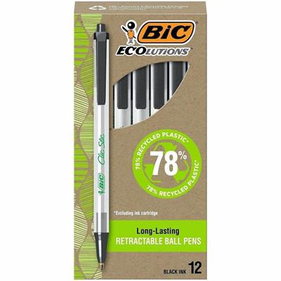 BIC Clic Stic Retractable Ball Pens - Medium Pen Point - Retractable - Black Ink - Clear Barrel - 1 Dozen