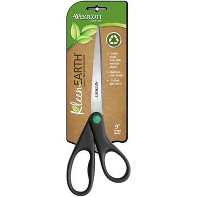 Westcott KleenEarth 9" Straight Scissors - 3.75" Cutting Length - 9" Overall Length - Straight-left/right - Stainless Steel - Pointed Tip - Black - 1 Each