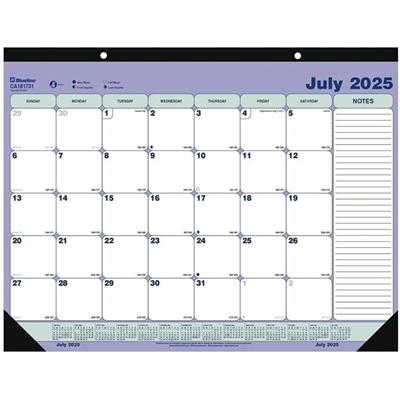 Blueline Monthly Desk Pad, Academic, 13 Months, July to July, English (CA181731) - Academic - Monthly - 13 Month - July 2025 to July 2026 - 1 Month Single Page Layout - 21 1/4" x 16" Sheet Size - 2 x Holes - Desk Pad - Chipboard - Holiday Listing, Mo