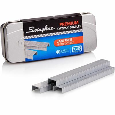 Swingline Optima Premium Staples - Standard - 1/4" Leg - Holds 40 Sheet(s) - Silver - Metal - 0.3" Height x 0.5" Width - 210 Per Strip - 3750 / Box