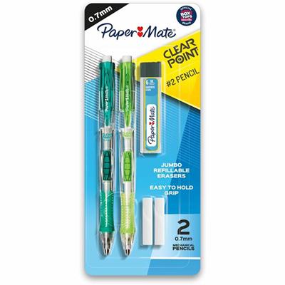 Paper Mate Clear Point Mechanical Pencils - 0.7 mm Black Lead - Refillable - Assorted Barrel - 2 / Pack