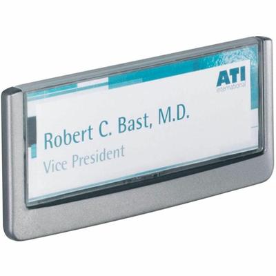 DURABLE CLICK SIGN 149x52.5 mm - 5.9" Width x 2.1" Height x 0.6" Depth - Rectangular Shape - Door-mountable, Wall Mountable, Surface-mountable - Indoor - Acrylic, Plastic - Clear, Graphite - 1 Each