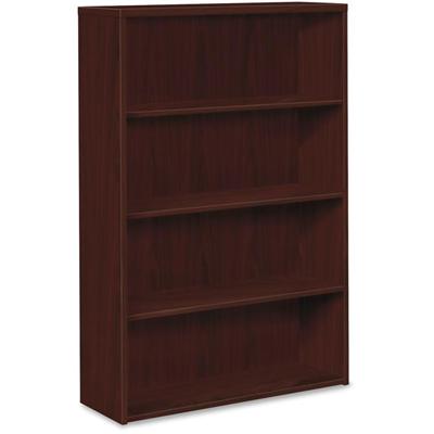 HON 10500 Series Mahogany Laminate Fixed Shelves Bookcase - 58" Height x 36" Width x 13.2" Length - 4 Shelve(s) - Material: Wood - Finish: Mahogany, Laminate - Scratch Resistant, Spill Resistant, Wear Resistant, Leveling Glide, Adjustable Leveler, Lo