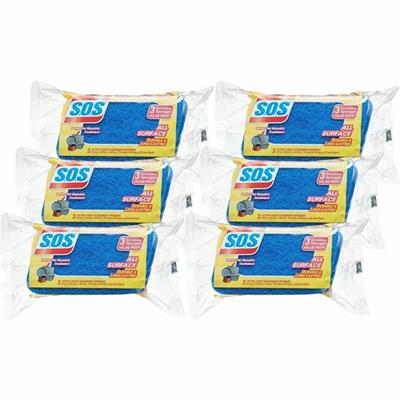 S.O.S All-Surface Scrubber Sponge - 5.3" Height x 3" Width x 0.9" Depth - 3/Pack - 8 / Carton - Cellulose - Blue