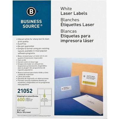 Business Source Bright White Premium-quality Address Labels - 3 1/3" Width x 4" Length - Permanent Adhesive - Rectangle - Laser, Inkjet - White - Jam-free - 6 / Sheet - 100 Total Sheets - 600 / Pack