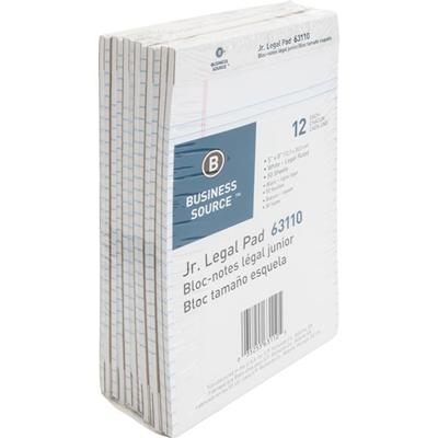 Business Source Writing Pads - 50 Sheets - 0.28" Ruled - 16 lb Basis Weight - Jr.Legal - 8" x 5" Sheet Size - White Paper - Micro Perforated, Easy Tear, Sturdy Back - 1 Dozen