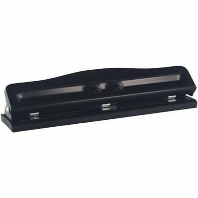 Business Source 3-Hole Adjustable Paper Punch - 3 Punch Head(s) - 11 Sheet of 16lb Paper - 1/4" Punch Size - Round Shape - Black