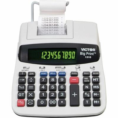 Victor 1310 Printing Calculator - Thermal - Black Print - 9 lps - Date, Clock, Independent Memory - 12 Digits - LED - AC Supply Powered - 7.5" Height x 2.2" Width x 9.5" Length - White - 1 Each