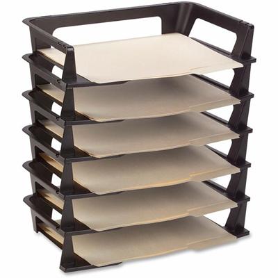 Rubbermaid Regeneration Stacking Letter Trays - 6 Tier(s) - 2.75" Height x 15.25" Width x 9.12" Depth - Desktop - Stackable, Collapsible - 70% Recycled - Black - Plastic - 1 Box