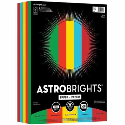 Astrobrights Color Paper - Assorted - Letter - 8 1/2" x 11" - 24 lb Basis Weight - Green Seal - Acid-free, Lignin-free - Gamma Green, Re-entry Red, Orbit Orange, Sunburst Yellow - 500 / Ream