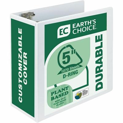 Samsill Earth's Choice Plant-based Durable View Binder - 5" Binder Capacity - Letter - 8 1/2" x 11" Sheet Size - 1070 Sheet Capacity - Fastener(s): D-Ring - Pocket(s): 2 - Plastic, Chipboard - White - 1.76 lb - Recycled - Archival-safe, Clear Overlay