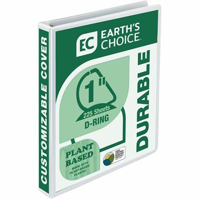 Samsill Earth's Choice Plant-based Durable View Binder - 1" Binder Capacity - Letter - 8 1/2" x 11" Sheet Size - 225 Sheet Capacity - Fastener(s): D-Ring - Pocket(s): 2 - Plastic, Chipboard - White - 10.72 oz - Recycled - Archival-safe, Clear Overlay