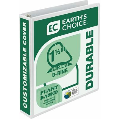 Samsill Earth's Choice Plant-based Durable View Binder - 1 1/2" Binder Capacity - Letter - 8 1/2" x 11" Sheet Size - 350 Sheet Capacity - Fastener(s): D-Ring - Pocket(s): 2 - Plastic, Chipboard - White - 1.07 lb - Recycled - Archival-safe, Clear Over