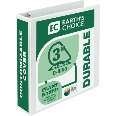 Samsill Earth's Choice Plant-based Durable View Binder - 3" Binder Capacity - Letter - 8 1/2" x 11" Sheet Size - 625 Sheet Capacity - Fastener(s): D-Ring - Pocket(s): 2 - Plastic, Chipboard - White - 1.33 lb - Recycled - Archival-safe, Clear Overlay,
