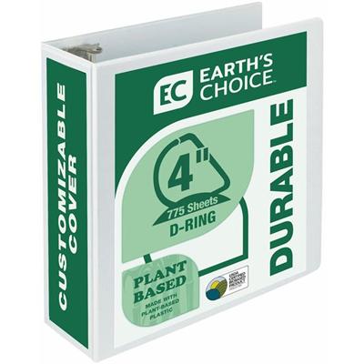 Samsill Earth's Choice Plant-based Durable View Binder - 4" Binder Capacity - Letter - 8 1/2" x 11" Sheet Size - 775 Sheet Capacity - Fastener(s): D-Ring - Pocket(s): 2 - Plastic, Chipboard - White - 1.45 lb - Recycled - Archival-safe, Clear Overlay,
