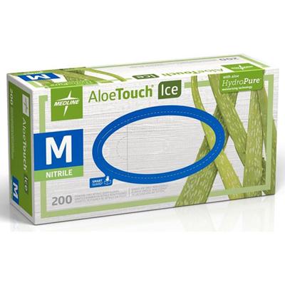 Medline Aloetouch Ice Nitrile Gloves - Medium Size - Latex-free, Textured - For Healthcare Working - 200 / Box