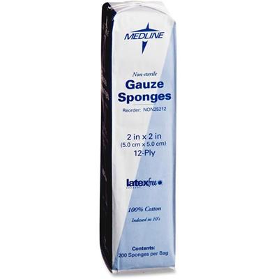 Medline Nonsterile Woven Gauze Sponges - 12 Ply - 2" Width x 2" Length - White - 200 / Box