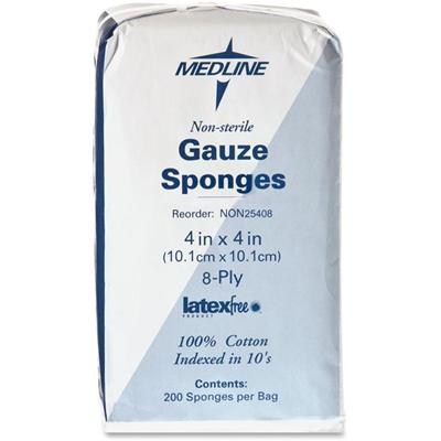 Medline Nonsterile Woven Gauze Sponges - 8 Ply - 4" Width x 4" Length - White - 200 / Box
