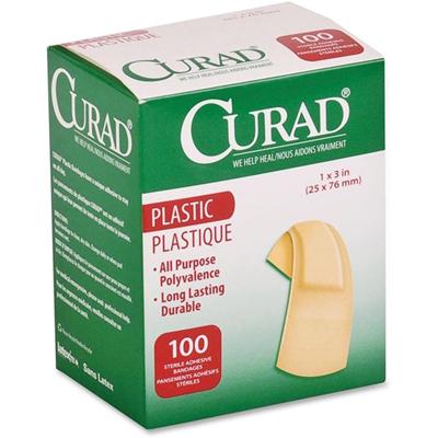 Medline Plastic Adhesive Bandages - - 1" Width x 3" Length - Tan - 100 / Box
