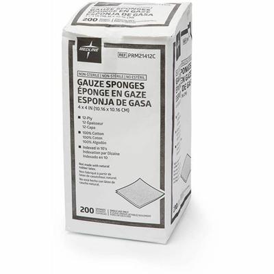 Medline Caring Non-sterile Gauze Sponges - 12 Ply - 4" Width x 4" Length - White - 200 / Box