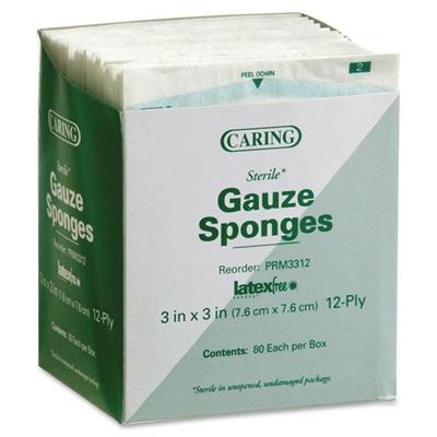 Medline Sterile Gauze Sponges - 12 Ply - 3" Width x 3" Length - White - 80 / Box