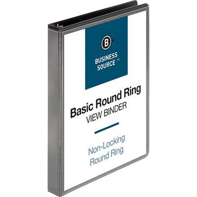 Business Source Round-ring View Binder - 1" Binder Capacity - Letter - 8 1/2" x 11" Sheet Size - 225 Sheet Capacity - Fastener(s): Round Ring - Pocket(s): 2, Internal - Polypropylene, Chipboard - Black - Wrinkle-free, Gap-free Ring, Clear Overlay, No