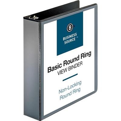 Business Source Round-ring View Binder - 2" Binder Capacity - Letter - 8 1/2" x 11" Sheet Size - 475 Sheet Capacity - Fastener(s): Round Ring - Pocket(s): 2, Internal - Polypropylene, Chipboard - Black - Wrinkle-free, Gap-free Ring, Clear Overlay, No