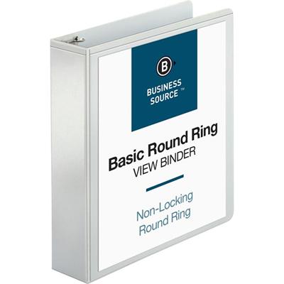 Business Source Round-ring View Binder - 2" Binder Capacity - Letter - 8 1/2" x 11" Sheet Size - 475 Sheet Capacity - Fastener(s): Round Ring - Pocket(s): 2, Internal - Polypropylene, Chipboard - White - Wrinkle-free, Gap-free Ring, Clear Overlay, No