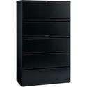 Lorell Fortress Series Lateral File w/Roll-out Posting Shelf - 42" Width x 18.6" Depth x 67.7" Height - 5 x Drawer(s) for File - Letter, Legal, A4 - Lateral - Interlocking, Label Holder, Leveling Glide, Ball-bearing Suspension - Black - Recycled