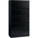 Lorell Fortress Series Lateral File w/Roll-out Posting Shelf - 36" Width x 18.6" Depth x 67.7" Height - 5 x Drawer(s) for File - Letter, Legal, A4 - Lateral - Rust Proof, Interlocking, Leveling Glide, Ball-bearing Suspension, Label Holder - Black - R