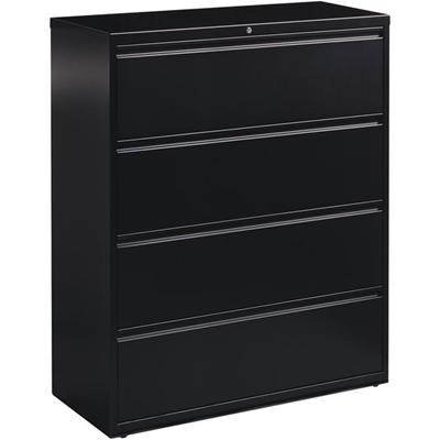 Lorell Fortress Series Lateral File - 42" Width x 18.6" Depth x 52.5" Height - 4 x Drawer(s) for File - Letter, Legal, A4 - Lateral - Interlocking, Leveling Glide, Label Holder, Ball-bearing Suspension - Black - Recycled
