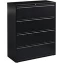 Lorell Fortress Series Lateral File - 42" Width x 18.6" Depth x 52.5" Height - 4 x Drawer(s) for File - Letter, Legal, A4 - Lateral - Interlocking, Leveling Glide, Label Holder, Ball-bearing Suspension - Black - Recycled