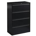 Lorell Fortress Series Lateral File - 36" Width x 18.6" Depth x 52.5" Height - 4 x Drawer(s) for File - Letter, Legal, A4 - Lateral - Ball-bearing Suspension, Leveling Glide, Label Holder, Interlocking - Black - Steel - Recycled
