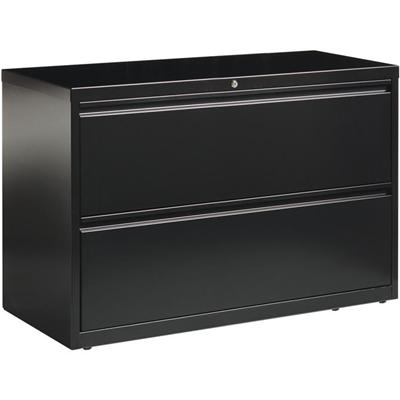 Lorell Fortress Series Lateral File - 42" Width x 18.6" Depth x 28.1" Height - 2 x Drawer(s) for File - Letter, Legal, A4 - Lateral - Interlocking, Leveling Glide, Ball-bearing Suspension, Label Holder - Black - Recycled