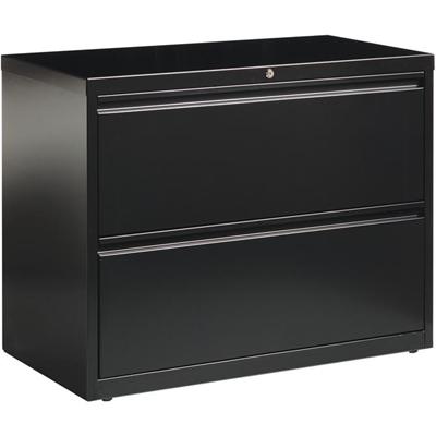 Lorell Fortress Series Lateral File - 36" Width x 18.6" Depth x 28.1" Height - 2 x Drawer(s) for File - Letter, Legal, A4 - Lateral - Leveling Glide, Label Holder, Ball-bearing Suspension, Interlocking - Black - Steel - Recycled