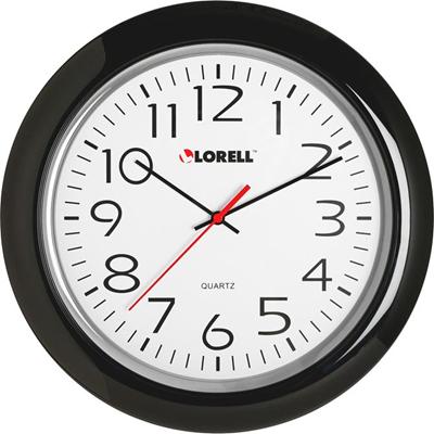 Lorell 13-1/4" Round Wall Clock - Analog - Quartz - White Main Dial - Black Case - Plastic