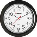 Lorell 13-1/4" Round Wall Clock - Analog - Quartz - White Main Dial - Black Case - Plastic