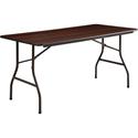 Lorell Economy Folding Table - Melamine Rectangle Top - 500 lb Capacity - 60" Table Top Length x 30" Table Top Width x 0.63" Table Top Thickness - 29" Height - Mahogany - 1 Each