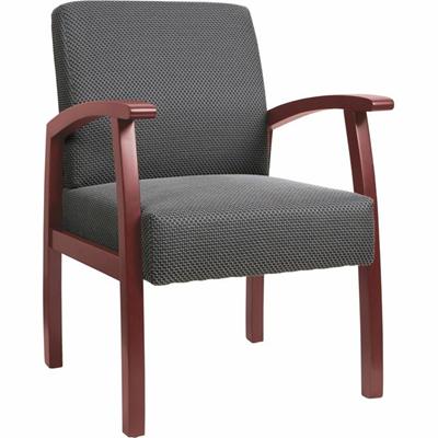 Lorell Thickly Padded Guest Chair - Mahogany Frame Color - Four-legged Base - Charcoal - 1 Each