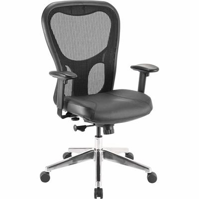 Lorell Elevate Mesh Mid-Back Office Chair - Black Seat Color - Leather Seat Material - Aluminum Frame Material - 5-star Base - 1 Each