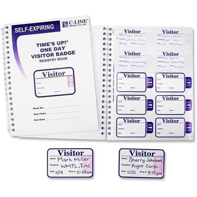 C-Line Time's Up! Visitor Badges Registry Log Book - Carbonless Copy - White - 1 Box