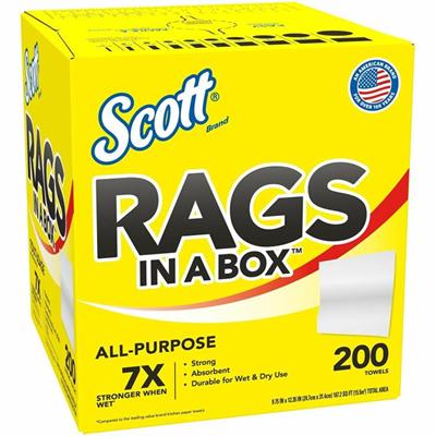 Scott Rags In A Box™ - 12" Length x 9" Width - Soft, Strong, Lint-free, Absorbent - White - 1 Box